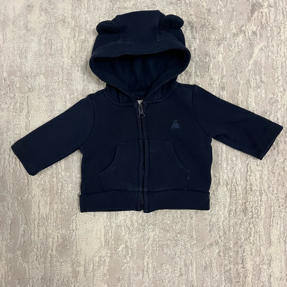 0-3 Baby Gap Navy Blue Zip Up Hoodie with Bear Ears